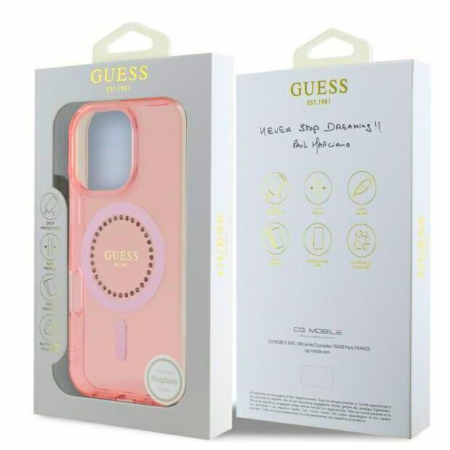 Husa pentru iPhone 16 Pro Max, Guess IML Rhinestones Ring MagSafe, Pink [4]