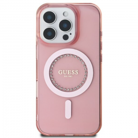 IPHONE 16 PRO MAX - Husa pentru iPhone 16 Pro Max, Guess IML Rhinestones Ring MagSafe, Pink