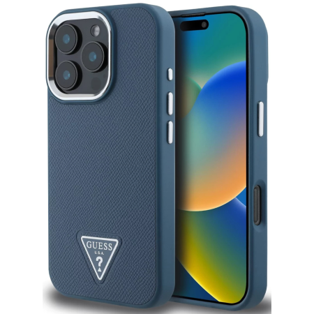 IPHONE 16 PRO MAX - Husa pentru iPhone 16 Pro Max, Guess PU Grained Triangle Logo, Blue