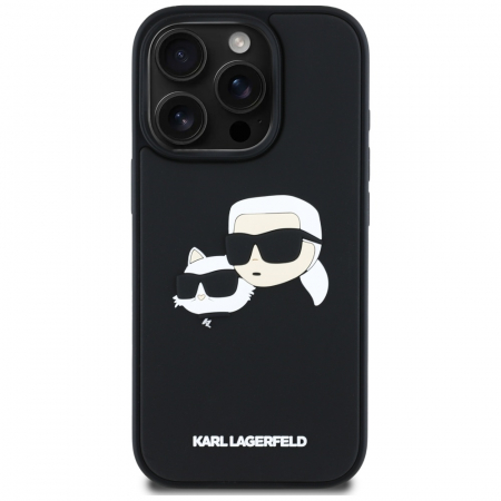 IPHONE 16 PRO MAX - Husa pentru iPhone 16 Pro Max Karl Lagerfeld 3D - (KLHCP16XRBCKCHLK) - Rubber Karl and Choupette, Black