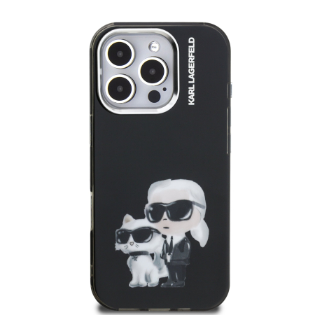 Husa pentru iPhone 16 Pro Max, Karl Lagerfeld IML Aquarelle Karl and Choupette, Black [1]