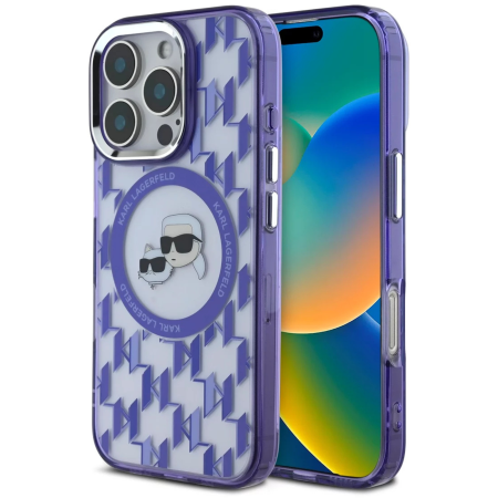 IPHONE 16 PRO MAX - Husa pentru iPhone 16 Pro Max, Karl Lagerfeld IML Monogram K&CH Heads MagSafe, Purple