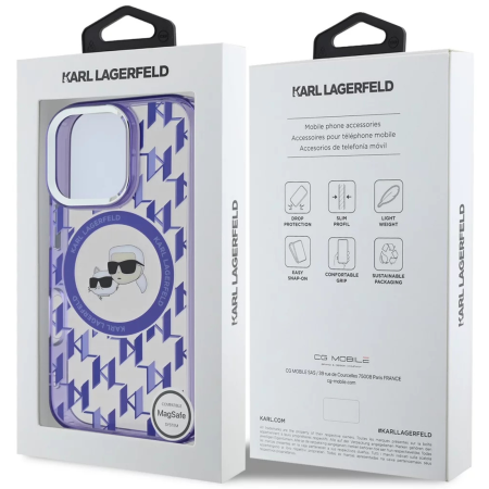 Husa pentru iPhone 16 Pro Max, Karl Lagerfeld IML Monogram K&CH Heads MagSafe, Purple [5]