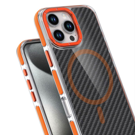 Husa pentru iPhone 17, Perfect Grip Carbon Fiber MagSafe, orange [3]