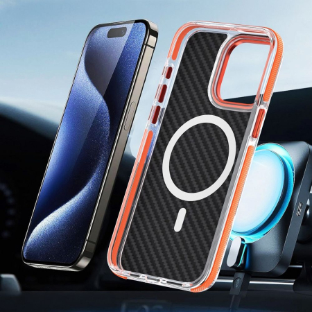 Husa pentru iPhone 17, Perfect Grip Carbon Fiber MagSafe, orange [5]