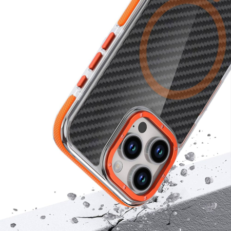 Husa pentru iPhone 17 Pro/ 18 Pro, Perfect Grip Carbon Fiber MagSafe, orange [3]