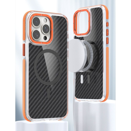 Husa pentru iPhone 17 Pro Max/ 18 Pro Max, Perfect Grip Carbon Fiber MagSafe, orange [8]