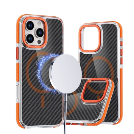 Husa pentru iPhone 17, Perfect Grip Carbon Fiber MagSafe, orange [1]