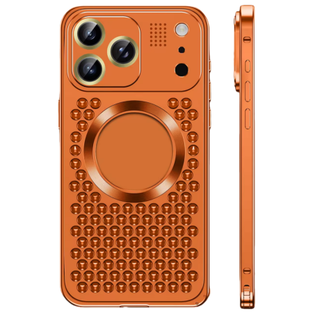 IPHONE 18 PRO - Husa pentru iPhone 17 Pro / 18 Pro, Dur Aluminiu cu MagSafe, Disipare caldura si Protectie Premium, Orange Cosmic