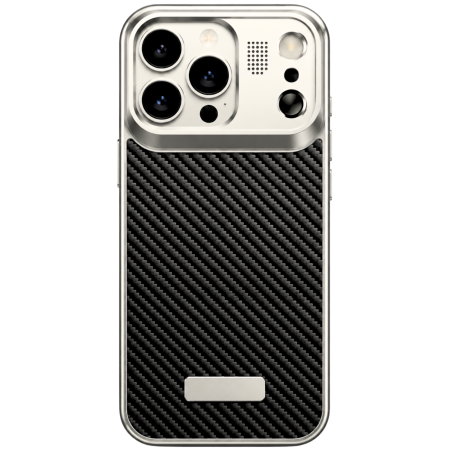IPHONE 17 PRO - Husa pentru iPhone 17 Pro/ 18 Pro, Dur Aluminiu si Carbon cu MagSafe, Silver Golden