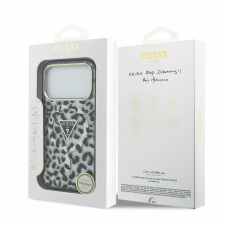 Husa pentru iPhone 17 Pro/ 18 Pro, Guess IML Glitter Leopard Triangle Logo MagSafe, Black [4]