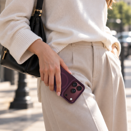 Husa pentru iPhone 17 Pro/ 18 Pro Liavec Cloudy Case with Metal Camera Frame, Burgundy [5]