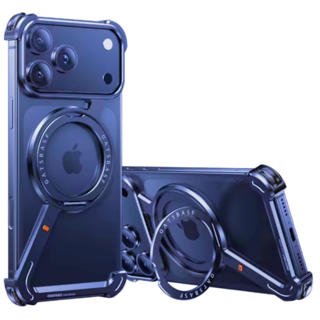 IPHONE 18 PRO - Husa pentru iPhone 17 Pro/ 18 Pro, Metal Frameless with 360° Rotatable Stand Magnetic Airbag Protective Shockproof Deep Blue