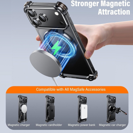 Husa pentru iPhone 17 Pro Max/ 18 Pro Max, Metal Frameless with 360° Rotatable Stand Magnetic Airbag Protective Shockproof Deep Blue [6]