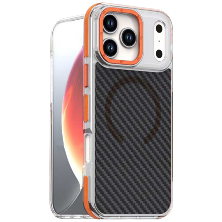 Husa pentru iPhone 17 Pro/ 18 Pro, Perfect Grip Carbon Fiber MagSafe, orange [1]