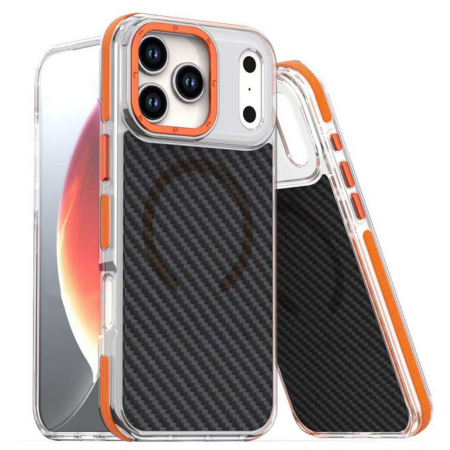 IPHONE 18 PRO - Husa pentru iPhone 17 Pro/ 18 Pro, Perfect Grip Carbon Fiber MagSafe, orange