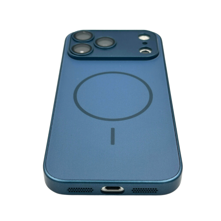 Husa pentru iPhone 17 Pro din Sticla si Silicon cu Protectie Completa a Camerelor si MagSafe, Albastru Mat [1]