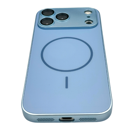 Husa pentru iPhone 17 Pro din Sticla si Silicon cu Protectie Completa a Camerelor si MagSafe, Baby Blue Mat [1]