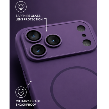 Husa pentru iPhone 17 Pro din Sticla si Silicon cu Protectie Completa a Camerelor si MagSafe, Deep Purple Mat [2]
