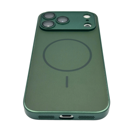 Husa pentru iPhone 17 Pro din Sticla si Silicon cu Protectie Completa a Camerelor si MagSafe, Verde Army Mat [1]