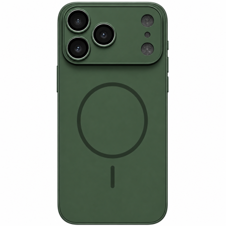 IPHONE 17 PRO - Husa pentru iPhone 17 Pro din Sticla si Silicon cu Protectie Completa a Camerelor si MagSafe, Verde Army Mat
