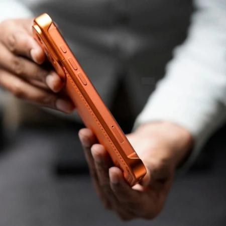 Husa pentru iPhone 17 Pro/ 18 Pro, Dur Aluminiu si Piele cu MagSafe, Orange Cosmic [3]