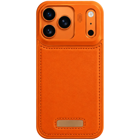Husa pentru iPhone 17 Pro Max/ 18 Pro Max, Dur Aluminiu si Piele cu MagSafe, Orange Cosmic