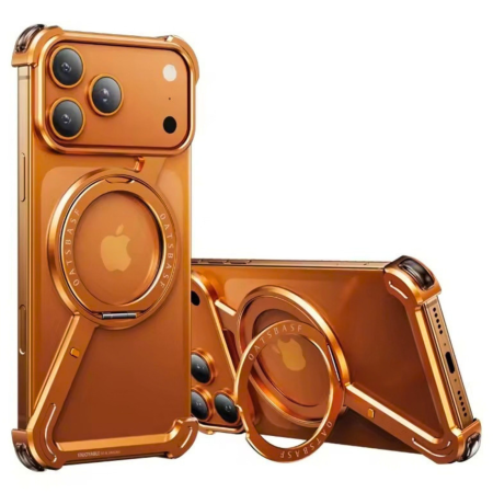 IPHONE 18 PRO MAX - Husa pentru iPhone 17 Pro Max/ 18 Pro Max, Metal Frameless with 360° Rotatable Stand Magnetic Airbag Protective Shockproof, Orange