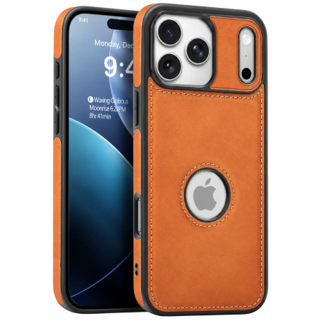 IPHONE 17 PRO MAX - Husa pentru iPhone 17 Pro Max/18 Pro Max, Premium Leather Business, Protecție Șocuri - Aderență și Anti-Amprente, Orange - Brown