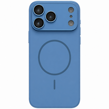 IPHONE 17 PRO MAX - Husa pentru iPhone 17 Pro Max din Sticla si Silicon cu Protectie Completa a Camerelor si MagSafe, Albastru Mat