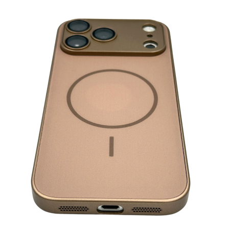 Husa pentru iPhone 17 Pro Max din Sticla si Silicon cu Protectie Completa a Camerelor si MagSafe, Gold Titan Mat [1]