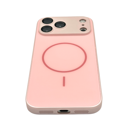 Husa pentru iPhone 17 Pro Max din Sticla si Silicon cu Protectie Completa a Camerelor si MagSafe, Roz Mat [1]
