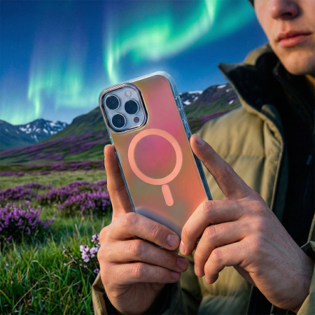 Husa pentru iPhone 17, Tecto Shield Aurora Boreala, Orange Pink [3]