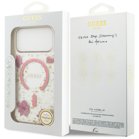 Husa pentru iPhone 18 Pro/ 17 Pro Guess - Resin Flowers and Glitter MagSafe Pink [1]