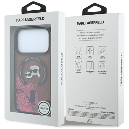 Husa pentru iPhone 18 Pro Max/ 17 Pro Max Karl Lagerfeld Liquid Glitter KC Heads MagSafe Burgundy [7]