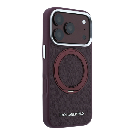 Husa pentru iPhone 18 Pro Max/ 17 Pro Max, Karl Lagerfeld PU Saffiano Ring Stand MagSafe Burgundy [4]