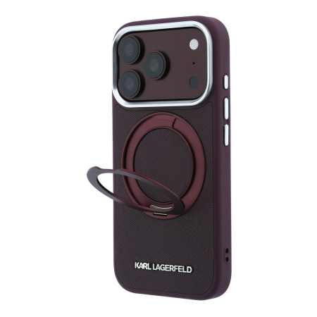 IPHONE 18 PRO MAX - Husa pentru iPhone 18 Pro Max/ 17 Pro Max, Karl Lagerfeld PU Saffiano Ring Stand MagSafe Burgundy
