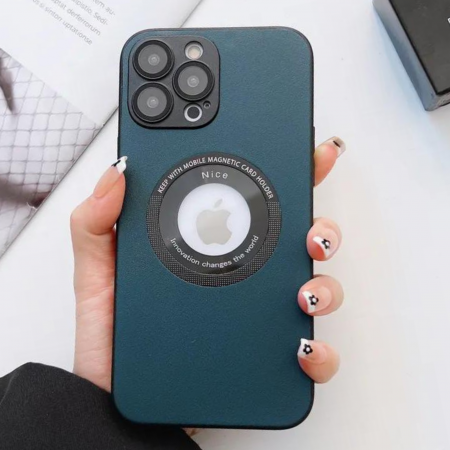 HUSE IPHONE - Husa Premium MagSafe Leather pentru iPhone 15, Navy Blue