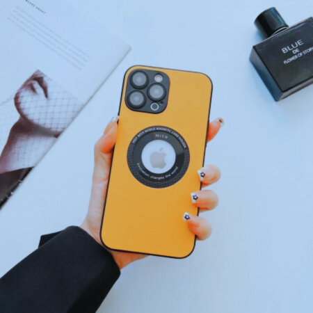Husa Premium MagSafe Leather pentru iPhone 13, Yellow-Peach [1]