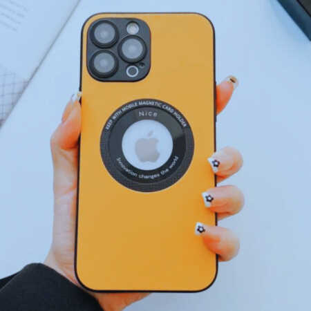 IPHONE 16 - Husa Premium MagSafe Leather pentru iPhone 16, Yellow-Peach