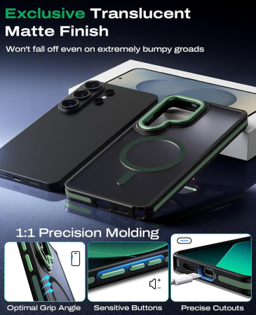 Husa Samsung Galaxy S26, Anti-Slip Shockproof, Military-Grade Protection, MagSafe, Camo Green - Black [4]