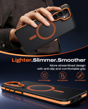 Husa Samsung Galaxy S26, Anti-Slip Shockproof, Military-Grade Protection, MagSafe, Cosmic Orange - Black [4]