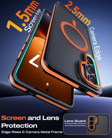 Husa Samsung Galaxy S26, Anti-Slip Shockproof, Military-Grade Protection, MagSafe, Cosmic Orange - Black [2]
