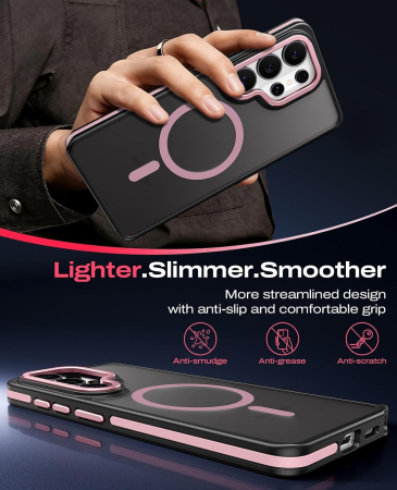 Husa Samsung Galaxy S26, Anti-Slip Shockproof, Military-Grade Protection, MagSafe, Pink - Black [4]