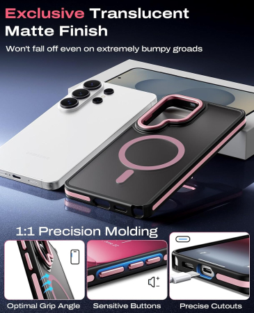 Husa Samsung Galaxy S26 Ultra, Anti-Slip Shockproof, Military-Grade Protection, MagSafe, Pink - Black [2]