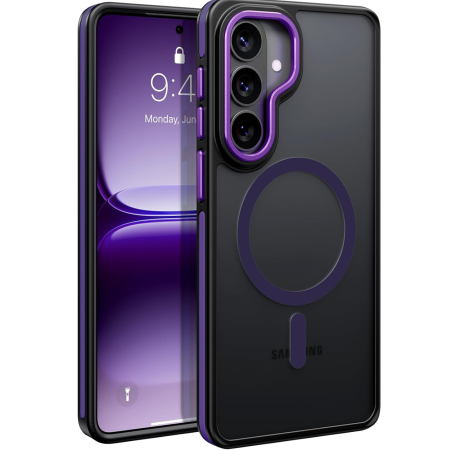SAMSUNG GALAXY S26 - Husa Samsung Galaxy S26, Anti-Slip Shockproof, Military-Grade Protection, MagSafe, Purple - Black