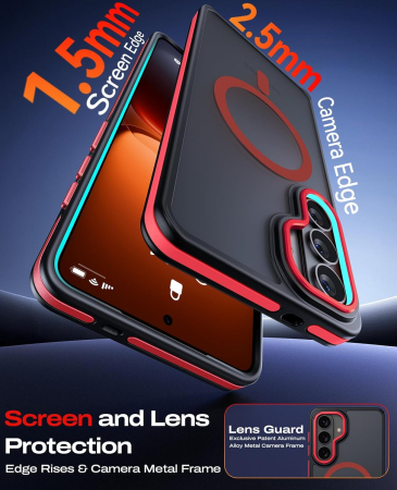 Husa Samsung Galaxy S26 Plus, Anti-Slip Shockproof, Military-Grade Protection, MagSafe, Red - Black [5]