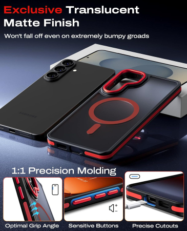Husa Samsung Galaxy S26 Plus, Anti-Slip Shockproof, Military-Grade Protection, MagSafe, Red - Black [1]