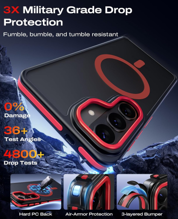 Husa Samsung Galaxy S26 Plus, Anti-Slip Shockproof, Military-Grade Protection, MagSafe, Red - Black [6]