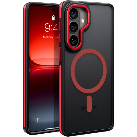 SAMSUNG GALAXY S26 - Husa Samsung Galaxy S26, Anti-Slip Shockproof, Military-Grade Protection, MagSafe, Red - Black